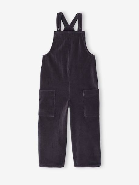 Set of t-shirt and cord dungarees girl anthracite 