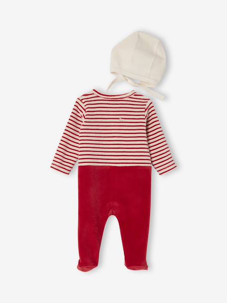 Velour Christmas Sleepsuit & Beanie Set, ENVIE DE FRAISE red 