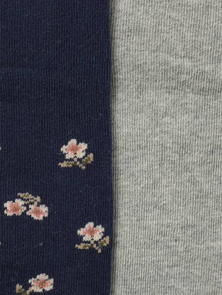 Pack of 2 plain and flower pattern baby girl's tights night blue 