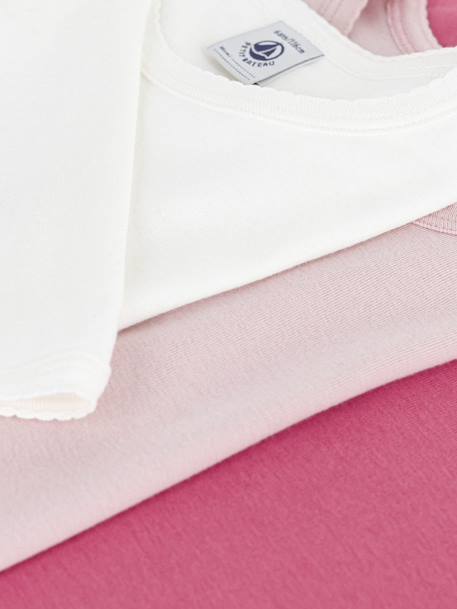 Pack of 3 PETIT BATEAU long-sleeved cotton T-shirts for girls rose 