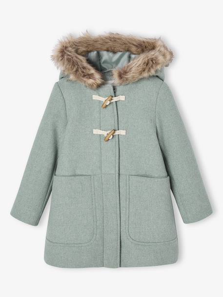 Hooded Duffel Coat with Toggles, in Woollen Fabric, for Girls blush+camel+grey green 