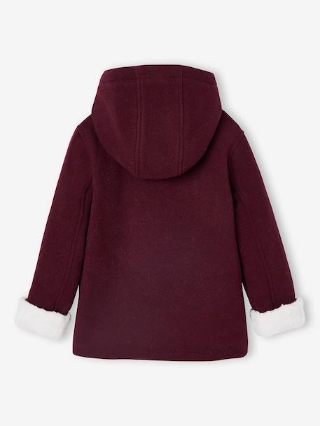 Woollen Coat with Hood & Sherpa Lining for Girls BEIGE MEDIUM SOLID WITH DECOR+bordeaux red+GREEN DARK SOLID WITH DESIGN 