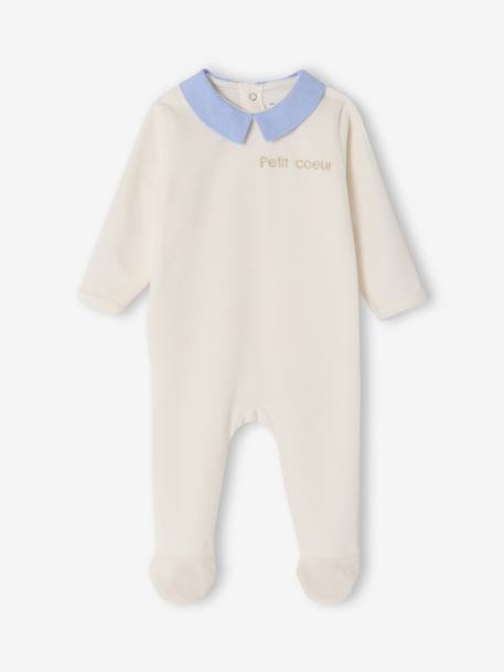 Pack of 2 Velour Sleepsuits for Newborns, ENVIE DE FRAISE ecru 