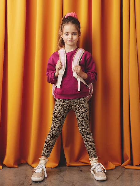 Leggings Lined in Polar Fleece for Girls BROWN LIGHT ALL OVER PRINTED+chocolate+dusky pink+printed grey 