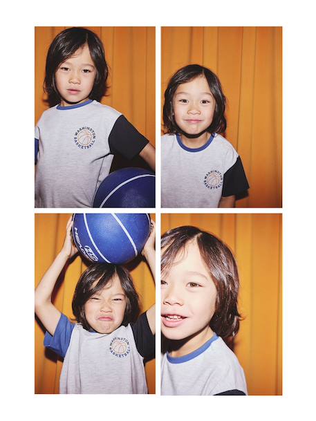 Short-Sleeved T-Shirt with Contrasting Sleeves, for Boys marl grey 