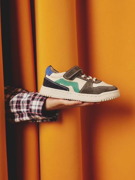 Leather Hook-&-Loop Trainers with Laces, for Children, Designed for Autonomy set green+set white 