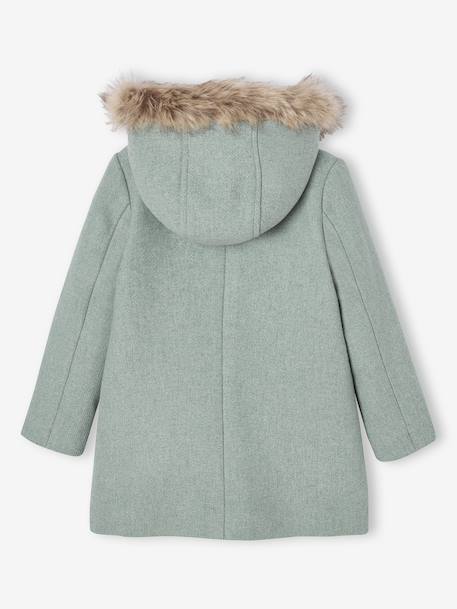 Hooded Duffel Coat with Toggles, in Woollen Fabric, for Girls blush+camel+grey green 