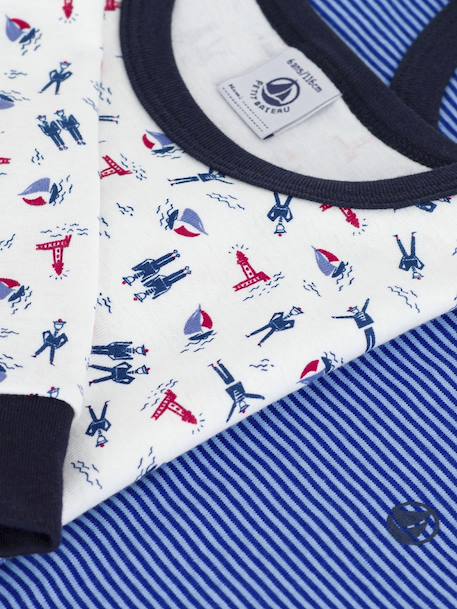 Pack of 2 Printed Cotton Pyjamas for Children, PETIT BATEAU blue 