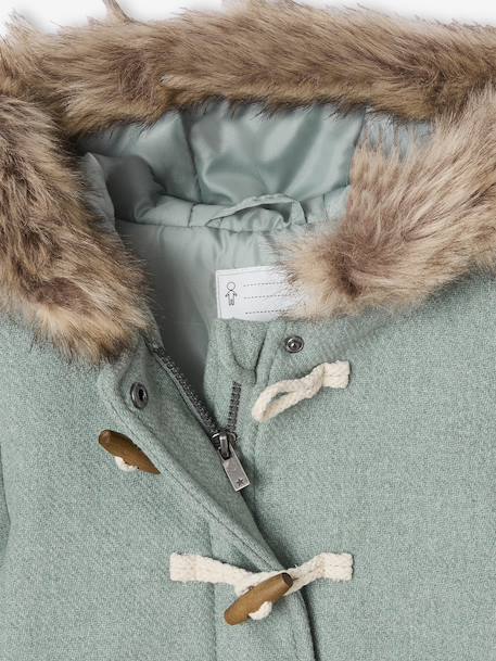 Hooded Duffel Coat with Toggles, in Woollen Fabric, for Girls blush+camel+grey green 
