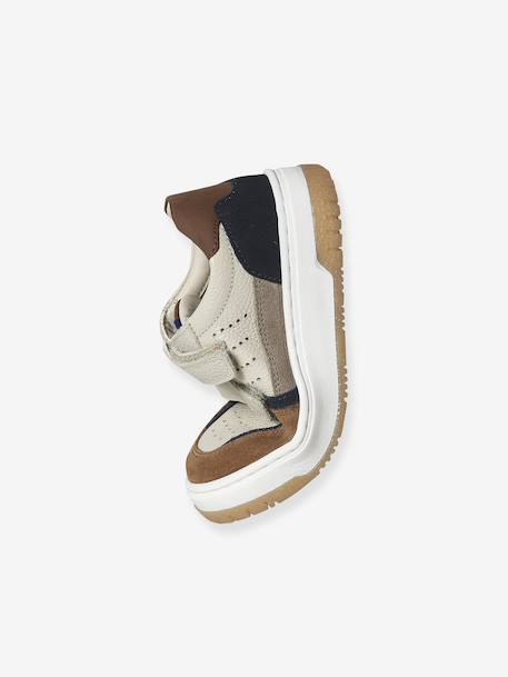 Leather Hook-&-Loop Trainers for Children, Designed for Autonomy set brown 