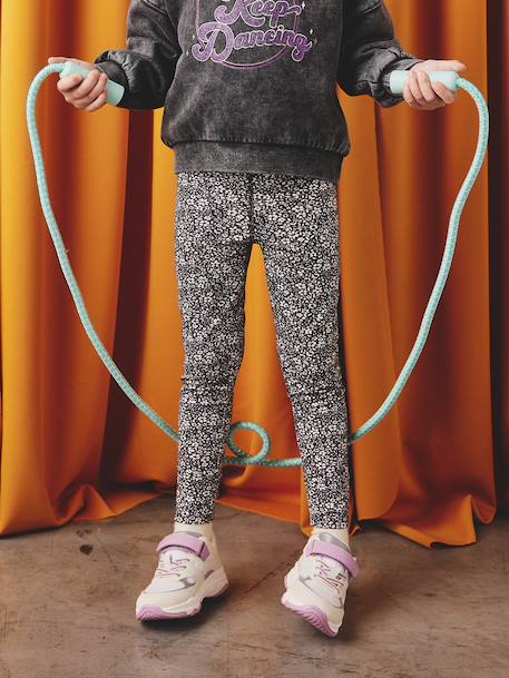 Girls' printed technical sportswear leggings anthracite+old rose 