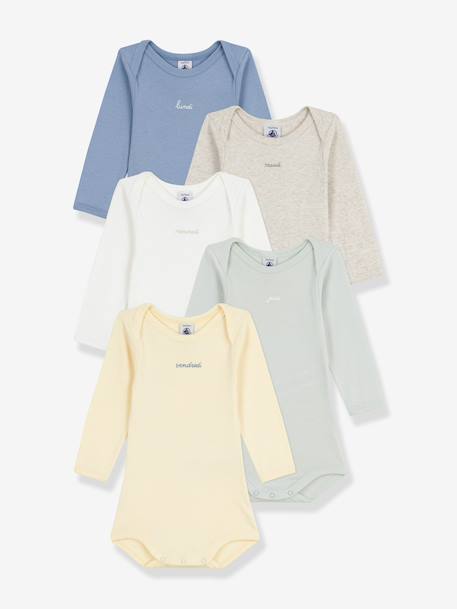 Pack of 5 PETIT BATEAU long-sleeved bodysuit week set multicoloured 