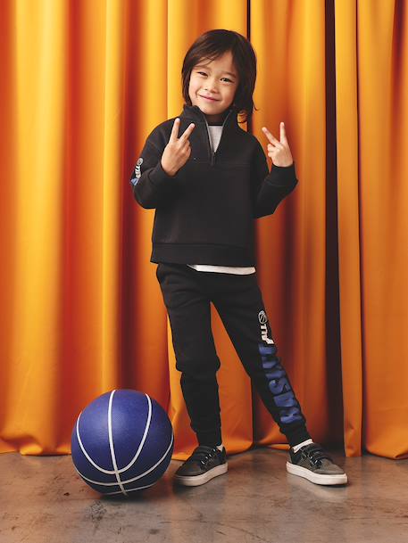 Sports Sweatshirt with Zip on the Neckline & Basketball on Sleeve for Boys anthracite+hazel 