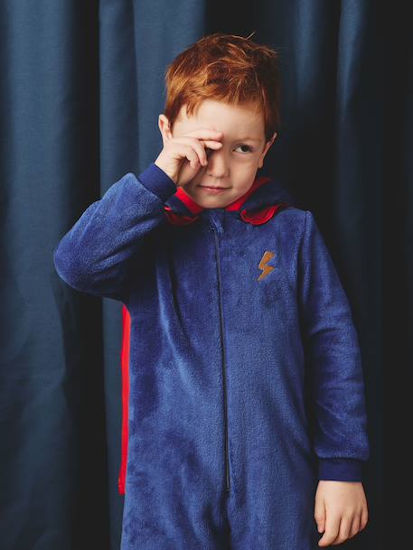 Superhero sleepsuit pyjamas: detachable cape + mask royal blue 