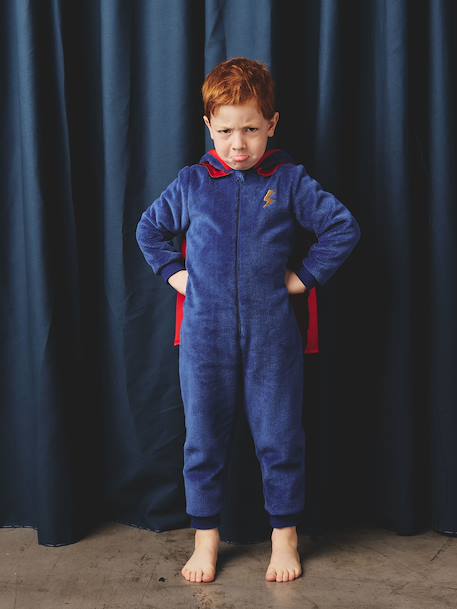 Superhero sleepsuit pyjamas: detachable cape + mask royal blue 