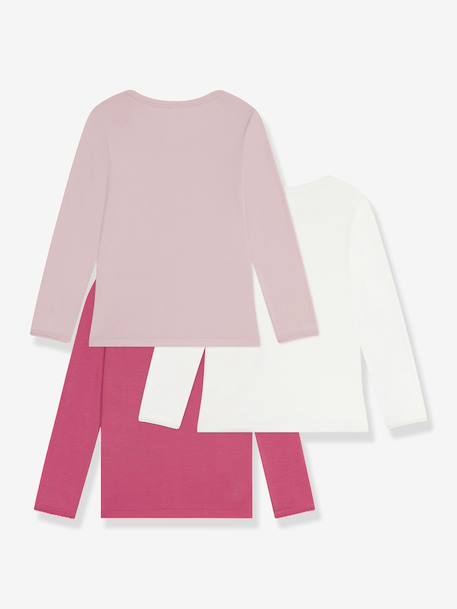 Pack of 3 PETIT BATEAU long-sleeved cotton T-shirts for girls rose 