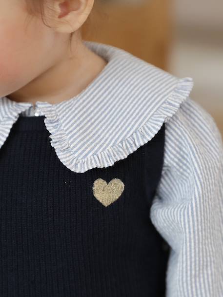 Sleeveless jumper for babies ecru+navy blue+rosy 