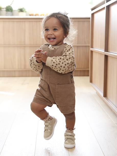 Trainers with leather velcro straps for babies gold+rosy+white 