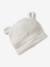 Set of beanie, mittens and slippers in organic cotton and its customisable pouch ecru+marl beige+rose 