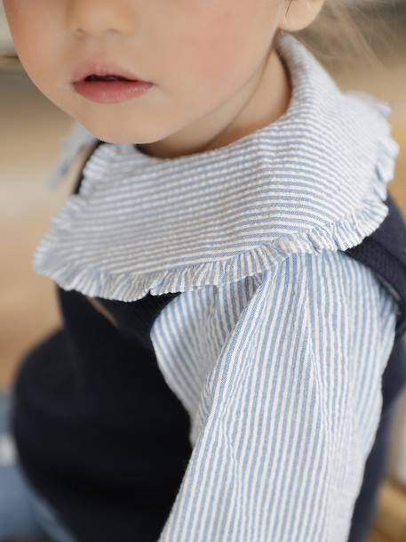 Striped seersucker blouse for babies striped blue 