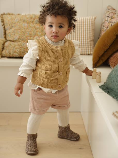 Buttoned sleeveless baby cardigan ochre 