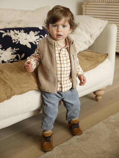 Gingham velvet baby shirt caramel 