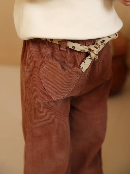 Corduroy Trousers with 'Leopard' Tie Belt for Babies terracotta 