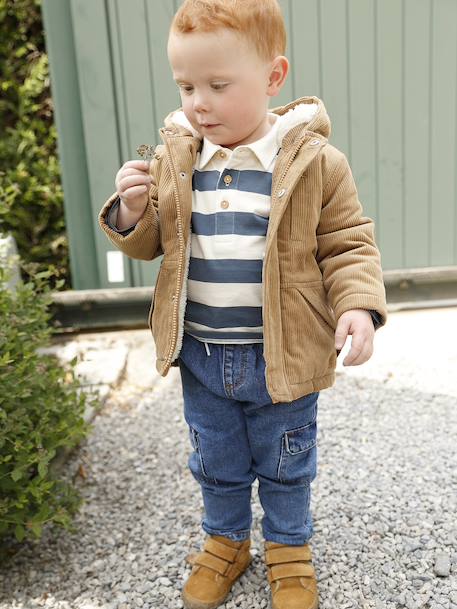 Corduroy coat for babies with faux fur lining caramel 