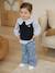 Sleeveless jumper for babies ecru+navy blue+rosy 