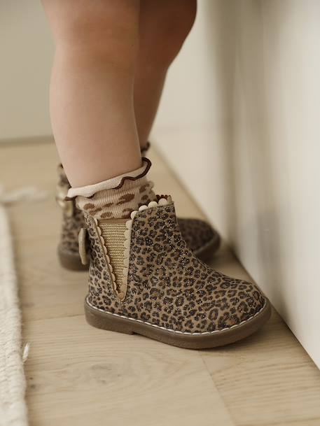 Leather Boots with Elastic, for Baby Girls black+bordeaux red+Camel+navy blue+printed beige 