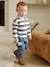 Striped long-sleeved baby polo shirt cocoa+grey blue 