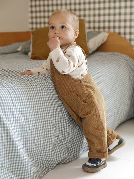 Velvet dungaree set + T-shirt for babies caramel 