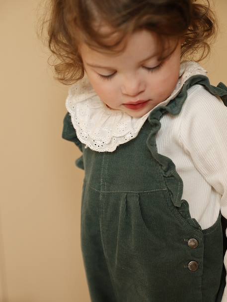 Corduroy Dungarees with Ruffles for Babies green+PURPLE DARK SOLID 