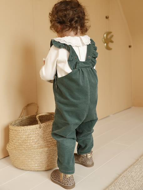Corduroy Dungarees with Ruffles for Babies green+PURPLE DARK SOLID 