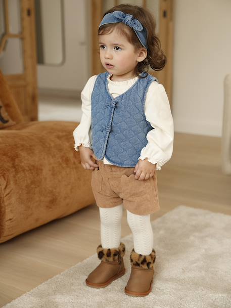 Water-Repellent Furry Boots with Zip for Babies camel 