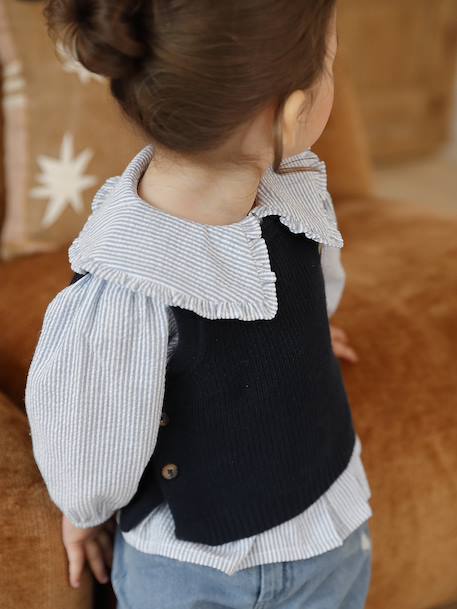 Striped seersucker blouse for babies striped blue 