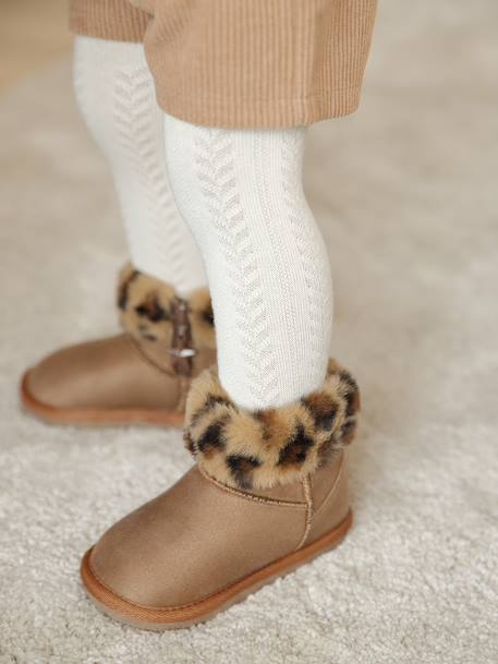Water-Repellent Furry Boots with Zip for Babies camel 