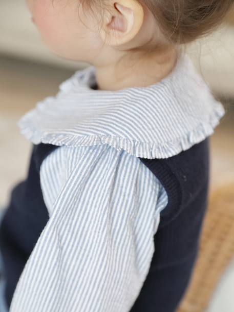 Striped seersucker blouse for babies striped blue 