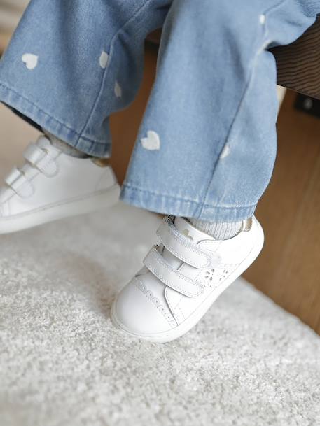 Trainers with leather velcro straps for babies gold+rosy+white 