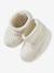 Set of beanie, mittens and slippers in organic cotton and its customisable pouch ecru+marl beige+rose 