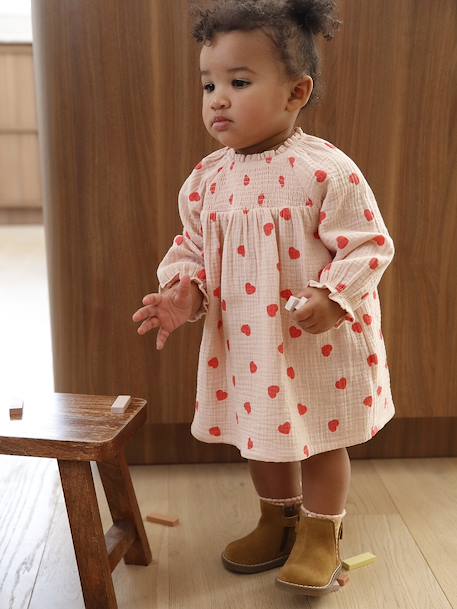 Leather Boots with Elastic, for Baby Girls black+bordeaux red+Camel+navy blue+printed beige 