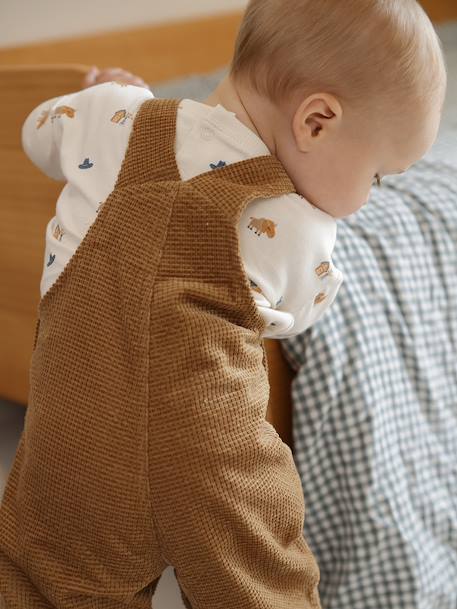 Velvet dungaree set + T-shirt for babies caramel 