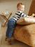 Striped long-sleeved baby polo shirt cocoa+grey blue 