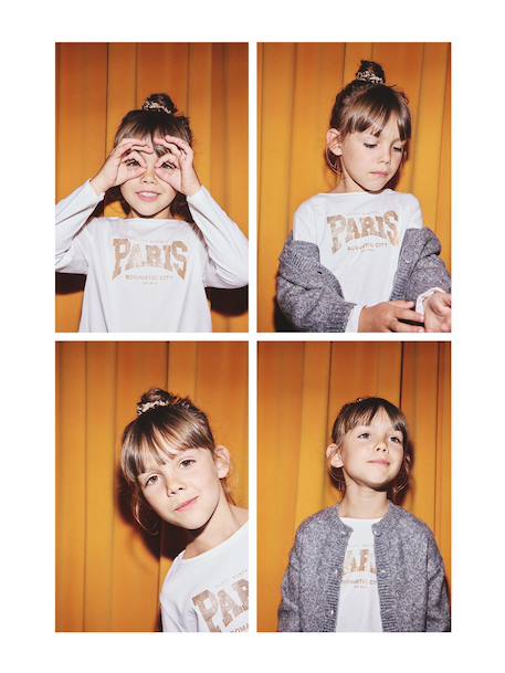 Long-Sleeved T-Shirt for Girls, BASICS ecru+pale pink 