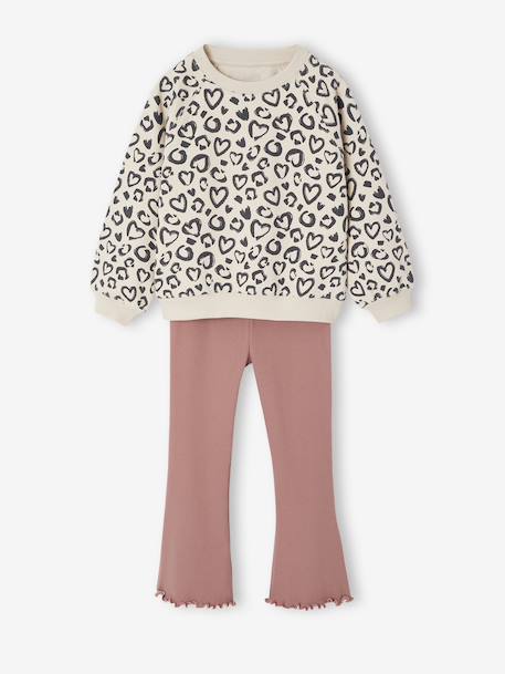 Printed Sweatshirt & Flared Leggings Set for Girls dusky pink 