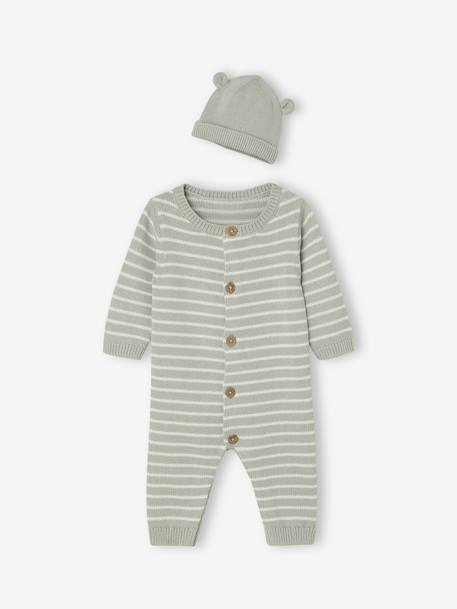 Jumpsuit + Beanie Set for Newborns aqua green 