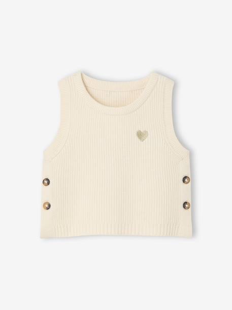 Sleeveless jumper for babies ecru+navy blue+rosy 