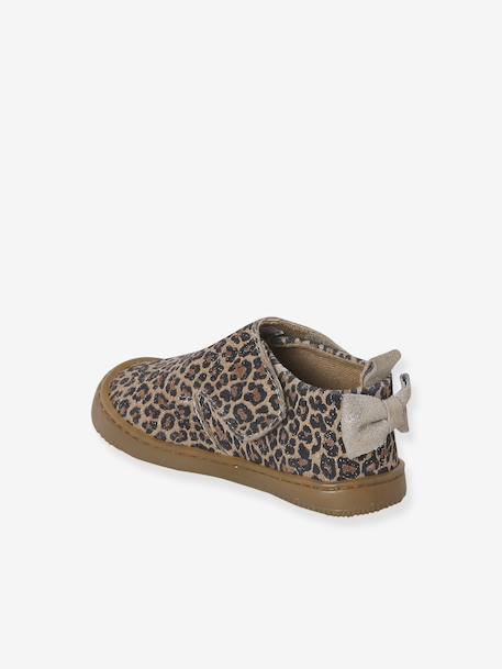 Indoor Shoes in Smooth Leather with Hook-&-Loop Strap, for Babies gold+printed beige 
