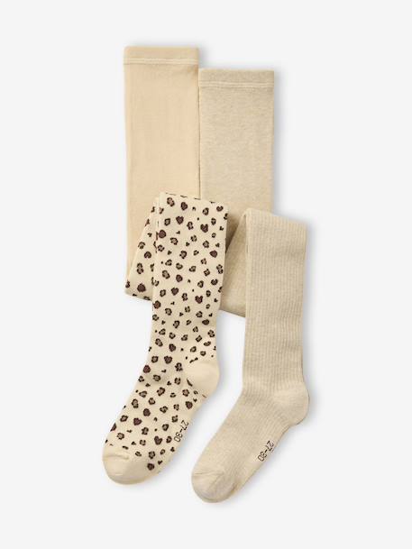 Pack of 2 Pairs of Tights for Girls golden beige 