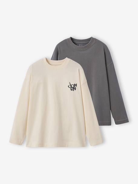 Pack of 2 Faded-Effect T-Shirts for Boys, JONEN ecru 
